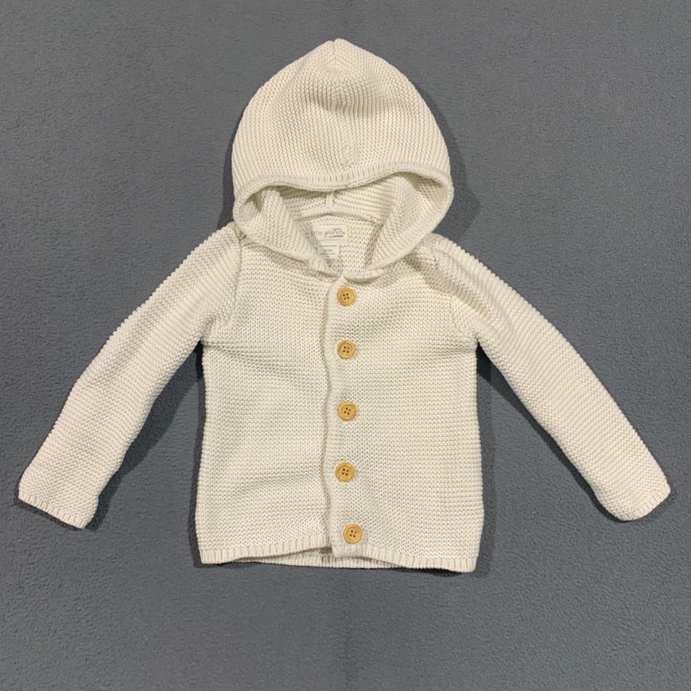 Little Planet Organic‎ Cotton Cardigan Toddler 2T Ivory Hooded Knit Sweater Boho
